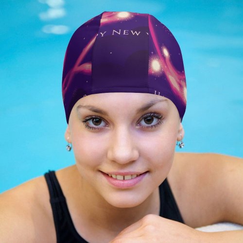 yanfind Swimming Cap Celebrations Year Happy Fireworks Dark Elastic,suitable for long and short hair