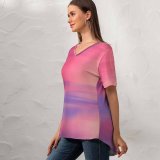 yanfind V Neck T-shirt for Women Coyle Sky Horizon Scenic Flying Birds Seascape Sunset Summer Top  Short Sleeve Casual Loose