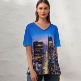 yanfind V Neck T-shirt for Women Cameron Venti Los Angeles City City Cityscape Aerial Hour Horizon Clear Sky Summer Top  Short Sleeve Casual Loose