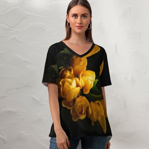 yanfind V Neck T-shirt for Women Arrangement Plant Commons Bouquet Blossom Flower Tulips Tulip Spring Creative Flowers Summer Top  Short Sleeve Casual Loose