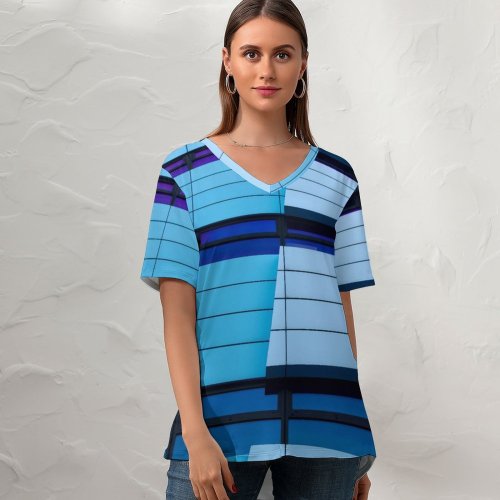 yanfind V Neck T-shirt for Women Rob Oo Architecture Rijn Tower Arnhem Netherlands Gelderland Glass Building Abstract Lines Summer Top  Short Sleeve Casual Loose