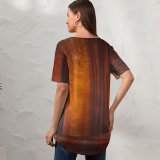 yanfind V Neck T-shirt for Women Hmetosche Autumn Forest Pathway Fallen Leaves Sunset Landscape Trees Woods Summer Top  Short Sleeve Casual Loose