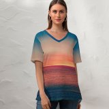 yanfind V Neck T-shirt for Women Windows XP Landscape Hills Morning Light Summer Top  Short Sleeve Casual Loose