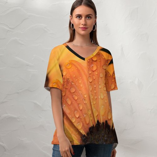yanfind V Neck T-shirt for Women Skitterphoto Flowers Daisy Macro Drops Dew Petals Blossom Bloom Wet Summer Top  Short Sleeve Casual Loose