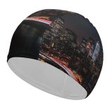 yanfind Swimming Cap Zac Ong Black Dark York City Night Cityscape City Lights Timelapse Night Elastic,suitable for long and short hair