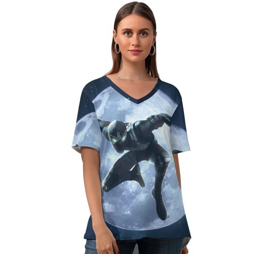 yanfind V Neck T-shirt for Women Graphics CGI Black Dark SpiderMan Night Monkey MARVEL Contest Champions Summer Top  Short Sleeve Casual Loose