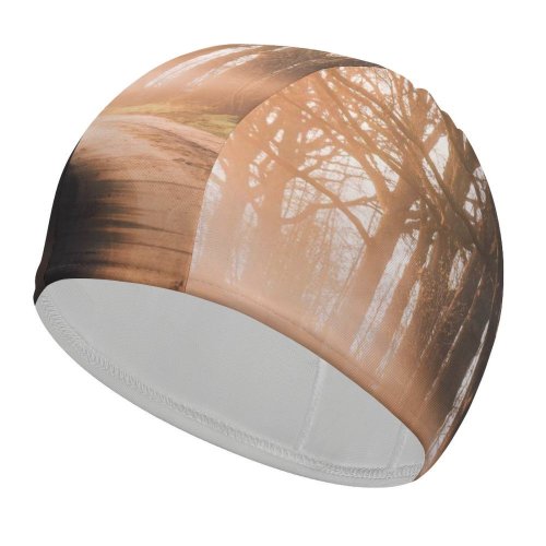 yanfind Swimming Cap Autumn Road Sunlight Morning Foggy Forest Path Elastic,suitable for long and short hair