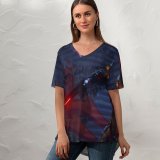 yanfind V Neck T-shirt for Women Games Hood Gotham Knights PlayStation PlayStation Xbox X S Xbox Games PC Summer Top  Short Sleeve Casual Loose