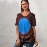 yanfind V Neck T-shirt for Women Skitterphoto Architecture Metal Design Circular Sky Spiral Indoor Symmetrical Summer Top  Short Sleeve Casual Loose