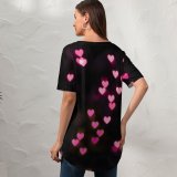 yanfind V Neck T-shirt for Women Black Dark Love Hearts Bokeh Glowing Lights Vibrant Blurred Heart Summer Top  Short Sleeve Casual Loose