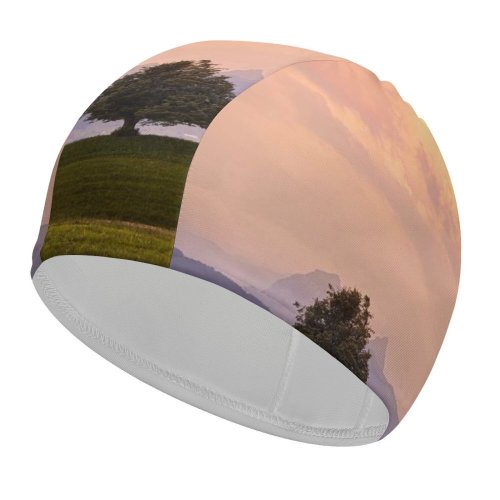 yanfind Swimming Cap Dominic Kamp Solitude Tree Meadow Landscape Cloudy Sky Mountains Elastic,suitable for long and short hair