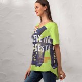 yanfind V Neck T-shirt for Women Quotes Believe Suggestion Regret Summer Top  Short Sleeve Casual Loose