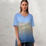 yanfind V Neck T-shirt for Women Sea Sky Land Island Summer Coast Croatia Mediterranean Deep Ocean Lake Horizon Summer Top  Short Sleeve Casual Loose