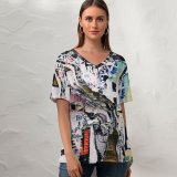 yanfind V Neck T-shirt for Women Iceland Torn Brochure Reykjavík HQ Texture Wallpapers Ripped Stock Free Tear Summer Top  Short Sleeve Casual Loose