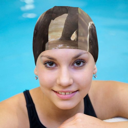 yanfind Swimming Cap Comfreak Elephant Cub Rocks River  Rays Waterhole Daytime Elastic,suitable for long and short hair