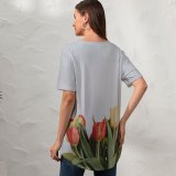 yanfind V Neck T-shirt for Women Arrangement Bouquet Petal Pottery Public Jar Wallpapers Vase Plant Tulip Tulips Summer Top  Short Sleeve Casual Loose
