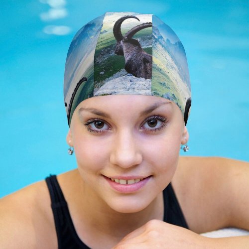 yanfind Swimming Cap Robin Kamp Mount Pilatus Goat Landscape Valley Clouds Sunlight Scenic Elastic,suitable for long and short hair