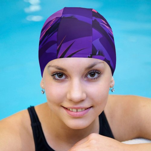 yanfind Swimming Cap Lake Mountains Rocks  Sunset Starry Sky Purple Scenery MacOS Big Sur Elastic,suitable for long and short hair