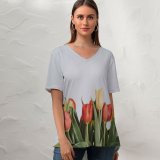 yanfind V Neck T-shirt for Women Arrangement Bouquet Petal Pottery Public Jar Wallpapers Vase Plant Tulip Tulips Summer Top  Short Sleeve Casual Loose