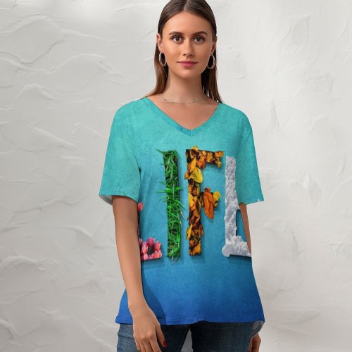 yanfind V Neck T-shirt for Women Comfreak Quotes Life Seasons Spring Summer Autumn Winter Flowers Leaves Snow Grass Summer Top  Short Sleeve Casual Loose