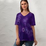 yanfind V Neck T-shirt for Women Tomislav Jakupec Abstract Bubbles Bokeh Purple Blurred Summer Top  Short Sleeve Casual Loose