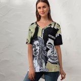 yanfind V Neck T-shirt for Women Tech Wall Ottawa Art Street Graffiti Mural Visual Design Summer Top  Short Sleeve Casual Loose