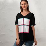yanfind V Neck T-shirt for Women Michael Gillett Technology Black Dark Windows TikTok AMOLED Summer Top  Short Sleeve Casual Loose