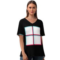 yanfind V Neck T-shirt for Women Michael Gillett Technology Black Dark Windows TikTok AMOLED Summer Top  Short Sleeve Casual Loose