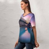 yanfind V Neck T-shirt for Women William Warby City Sciences Valencia Spain Sunrise Pool Reflection Architecture Summer Top  Short Sleeve Casual Loose