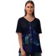 yanfind V Neck T-shirt for Women Black Dark Shanghai City China Cityscape Reflection Night Time City Lights Skyscrapers Summer Top  Short Sleeve Casual Loose