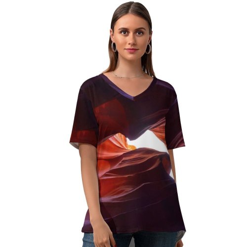 yanfind V Neck T-shirt for Women Daniel Olah Antelope Canyon Lower Antelope Canyon Rocks Arizona Summer Top  Short Sleeve Casual Loose