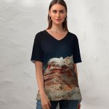 yanfind V Neck T-shirt for Women MacOS Big Sur Night Sedimentary Rocks Desert Starry Sky Dark IOS  Summer Top  Short Sleeve Casual Loose