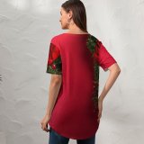 yanfind V Neck T-shirt for Women Toni Cuenca Celebrations Christmas Decoration Merry Summer Top  Short Sleeve Casual Loose