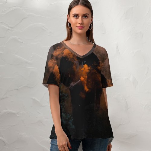 yanfind V Neck T-shirt for Women Danilo Alvesd Black Dark Jacket Can Dark Summer Top  Short Sleeve Casual Loose
