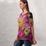 yanfind V Neck T-shirt for Women Arrangement Anther Petal Flowers Dahlia Plant Pollen Stock Free Daisy Flower Summer Top  Short Sleeve Casual Loose