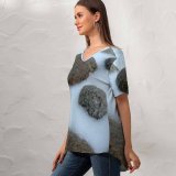 yanfind V Neck T-shirt for Women Snow Ice Rock Winter Summer Top  Short Sleeve Casual Loose