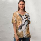 yanfind V Neck T-shirt for Women Eric Kilby Tiger Roaring Summer Top  Short Sleeve Casual Loose
