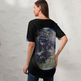 yanfind V Neck T-shirt for Women Andrew McCarthy Space Black Dark Moon Earth Atmosphere Summer Top  Short Sleeve Casual Loose