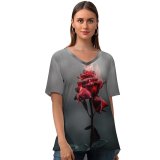 yanfind V Neck T-shirt for Women Vadim Sadovski Flowers Rose Flower Fire Burning Dark Summer Top  Short Sleeve Casual Loose