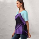 yanfind V Neck T-shirt for Women Vitalik Vynarchyk Architecture Modern Contemporary Purple Building Clear Sky Summer Top  Short Sleeve Casual Loose