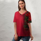 yanfind V Neck T-shirt for Women Toni Cuenca Celebrations Christmas Decoration Merry Summer Top  Short Sleeve Casual Loose