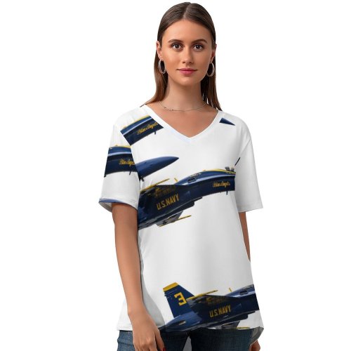 yanfind V Neck T-shirt for Women Jet Flight Airship Wallpapers Free States Aircraft Airliner Pictures Transportation Airplane Summer Top  Short Sleeve Casual Loose