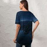 yanfind V Neck T-shirt for Women Big Sur Mountains Night Dark MacOS Big Sur California Summer Top  Short Sleeve Casual Loose