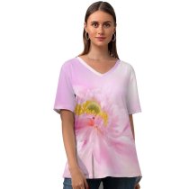 yanfind V Neck T-shirt for Women Flowers Flower Blossom Summer Top  Short Sleeve Casual Loose
