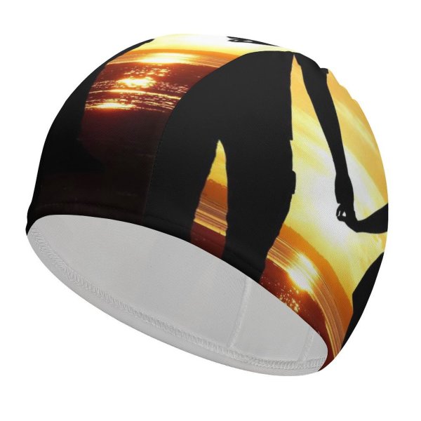 yanfind Swimming Cap Love Couple Beach Romantic Silhouette Sunset Seascape Together Elastic,suitable for long and short hair
