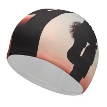 yanfind Swimming Cap Luizclas Love Couple Romantic Kiss Silhouette Sunset Pair Together Romance First Sparklers Elastic,suitable for long and short hair