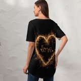 yanfind V Neck T-shirt for Women Black Dark Love Love Heart Sparkles Night Letters Summer Top  Short Sleeve Casual Loose