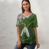 yanfind V Neck T-shirt for Women Spring Snowdrops Grass Flower Galanthus Flowering Plant Snowdrop Summer Snowflake Amaryllis Family Summer Top  Short Sleeve Casual Loose