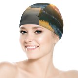 yanfind Swimming Cap Lake Banff National Park Alberta  Sunrise Boat Reflection  Mountains Snow Elastic,suitable for long and short hair