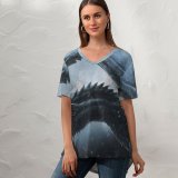 yanfind V Neck T-shirt for Women Elden Ardiente Graphics CGI Night King Dragon Game Thrones Concept Art Summer Top  Short Sleeve Casual Loose